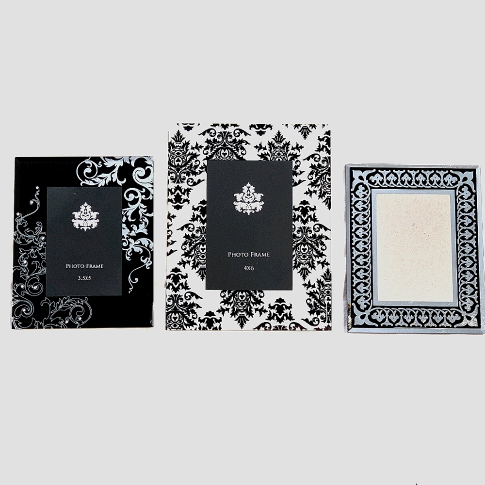 Damask Black and White Glass Picture Frames